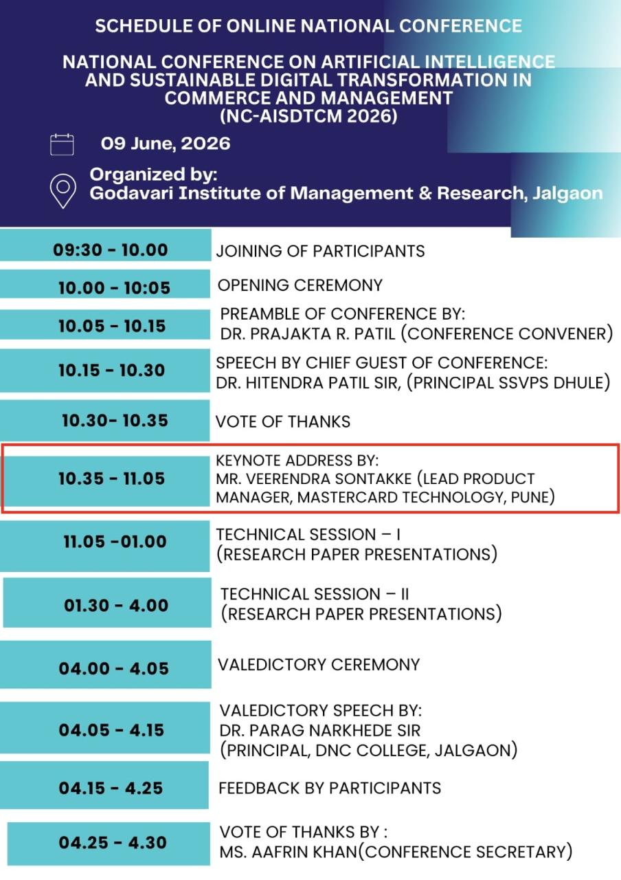 Key Note Speaker | National Conference on AI & Sustainable Digital Transformation (NC-AISDTCM 2026)